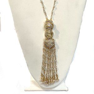 Long panther face necklace with clear crystal stone , Hand made